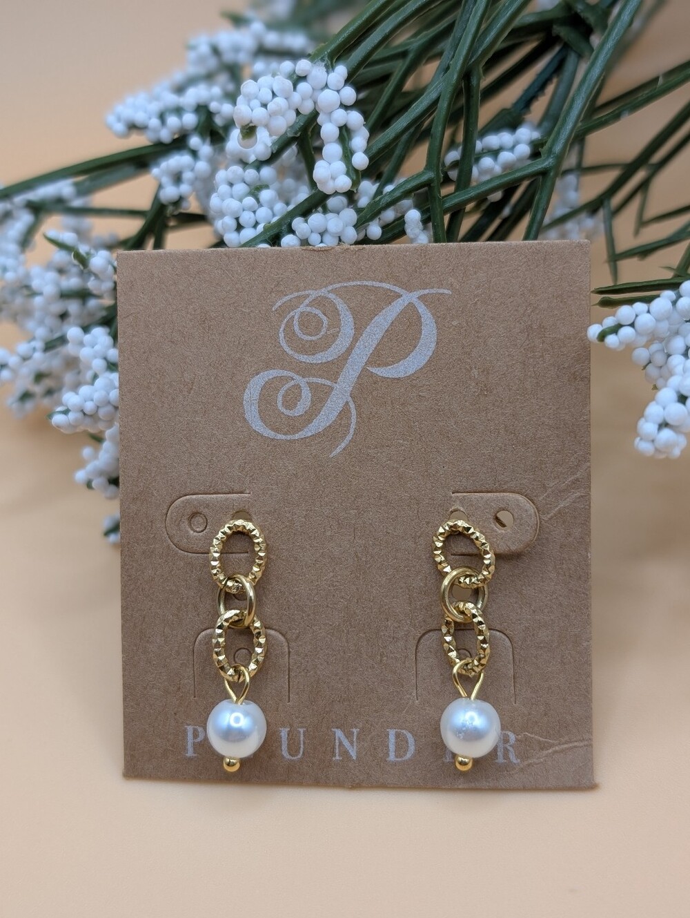 Plunder Gold-Tone Link Earrings with Faux Pearls